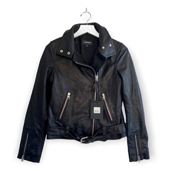 Mackage Miela-N Belted Leather Moto Jacket, NWT, Size XXS - Picture 2 of 16
